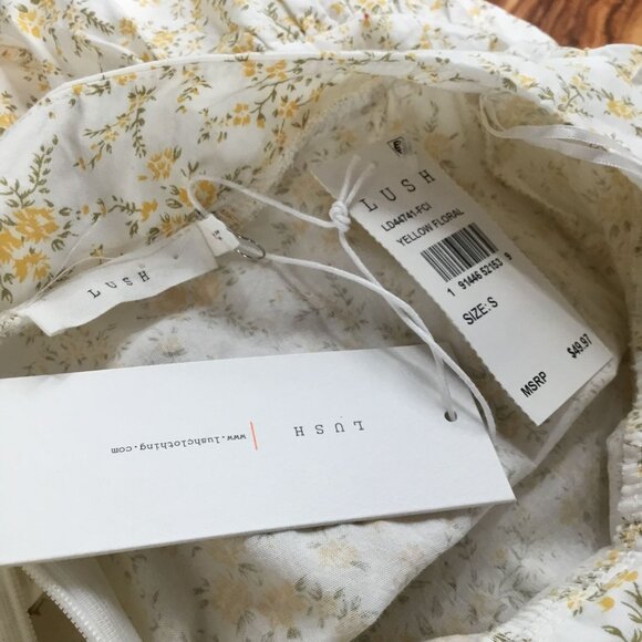 Lush Floral Print Tie Back Dress Yellow Floral S BROKEN ZIPPER - Picture 4 of 5